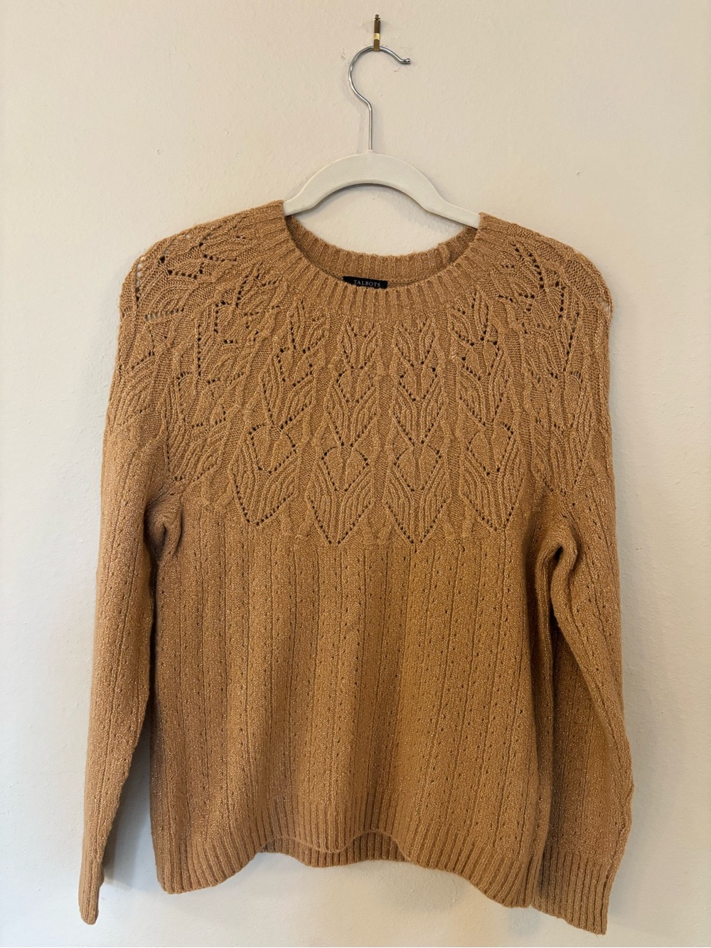 Talbots Cable Yoke Crewneck Sweater in Camel